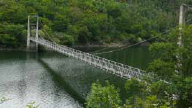 Puente colgante sobre el río Navia